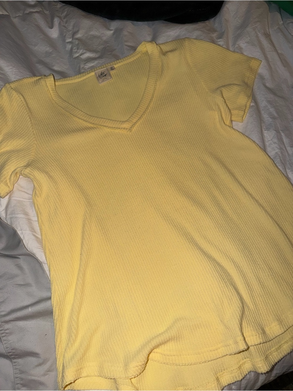 White Crow Yellow Ribbed V-Neck Tee